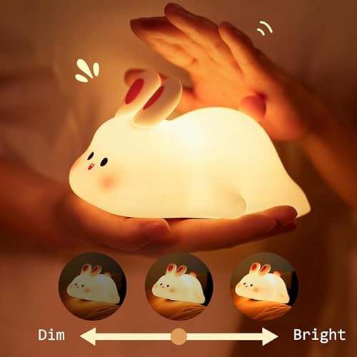 Image of One94Store Kids Cute Little Rabbit Touch Silicone Night Lamp - Rechargeable LED Bedside Lamp for Children's Bedroom, Romantic Decor, Valentine Day Gift, Love Gift for Her, Couple Gift