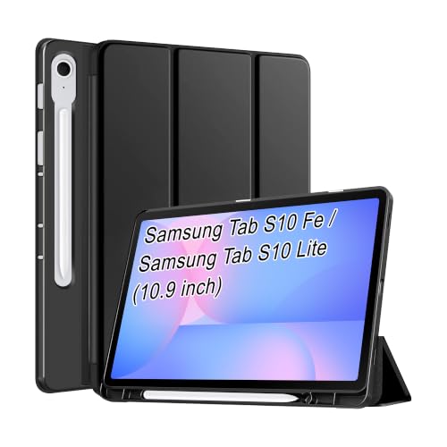 Image of CEDO Smart Case for Samsung Tab S10 FE / S10 Lite (10.9 in) Tri-Fold Flip Folio Cover | Pencil Holder | Auto Wake-Up /Sleep Mode | Multi View Angles Stand TPU Backcover (Black)