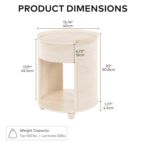 Image of Chogori Solid Wood Nightstands Set of 2 with Drawer & Storage Shelf - Farmhouse End Table, Sofa Side Table, Bedside Accent Table for Small Spaces, Living Room, Easy Assembly, Vintage White