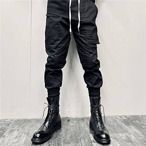 MOKEWEN Men's Ribbon Casual Straps Pocket Harem Pants Drawstring Elastic Waist3