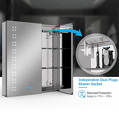 Tokvon® Willow LED Badkamer spiegelkast verlichte kasten 2-deurs met Scheerapparaat stopcontact 3-kleuren-LED Touch… - Image 7