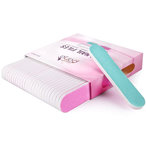 25pcs - PANA Mini Double-Sided Emery Nail File for Manicure, Pedicure, Natural, and Acrylic Nails - Pink/Teal (Grit 80/80)