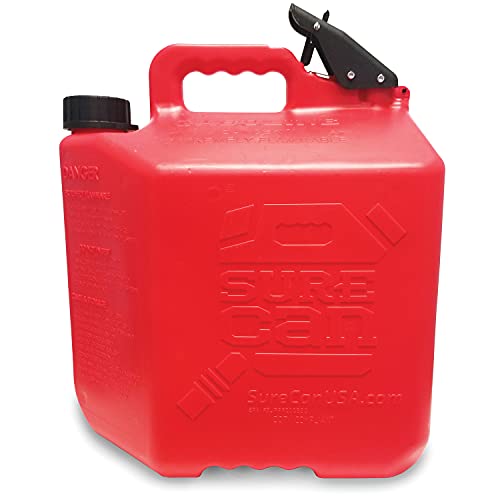 Surecan 5 Gallon Self Venting Gasoline Fuel Can Container With 180 Degree Rotating Nozzle, Thumb Trigger Flow Control, & Child Safe Fill Cap, Red #TOP5