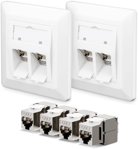 LEENUE 2 x 2-Port CAT7 Netzwerkdose Unterputz + 4 x CAT7 Keystone RJ45 | 10 Gbit/s, Geschirmt, Werkzeuglose Montage, Lan Ethernet Dose Buchse Einbaubuchse, Weiß