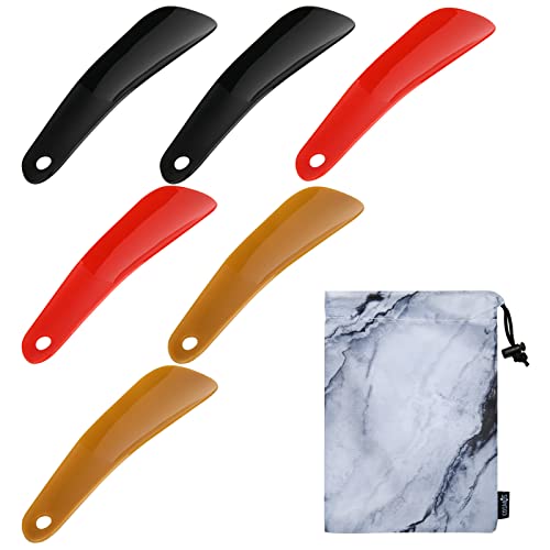 Cosmos Pack Of 6 Shoes Horn Plastic Travel Shoehorn 6.3'' Shoe Easy-Slip Shoes Horns For Men Women Shoes Boots, With Marble Pattern Drawstring Pouch Bag #TOP27