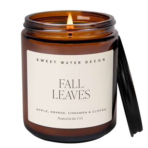 Sweet Water Decor Fall Candles for Home Scented - Hand Poured Soy Wax Autumn Candle with Apple & Cinnamon Scent - 40 Hour Burn Time Long Lasting Fall Candles Soy - Amber Glass Jar for Candle Decor