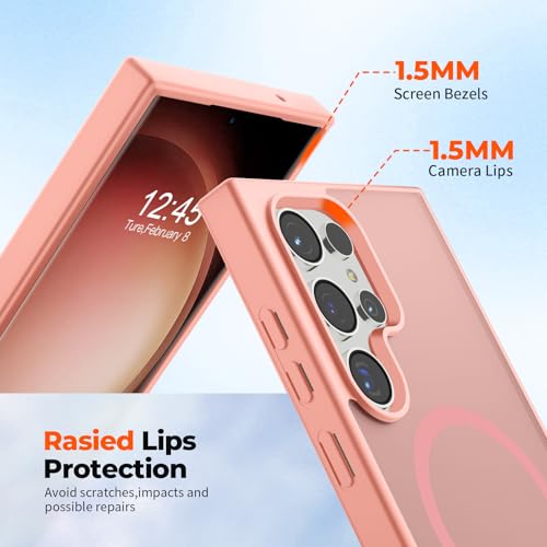 Image of SUPFINE Magnetic for Samsung Galaxy S23 Ultra Case, (Built-in Magnets) (Military Grade Drop Protection) Slim Translucent Shockproof Phone Case,Light Pink