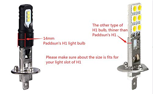 PaddSun H1 LED Fog Light Bulbs 80W 6000K White Lamp 6CSP SMD Halogen DRL Bulb Standard Replacement For High Beam Low Beam Fog Light Auto Car Vehicle (Pack of 2)