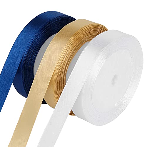 Abeillo 22 Meter(25Yard)/ Rollen x 15mm Satinband Gold Blau Weiß,...
