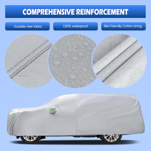 Image of Car Cover Fit for Chevrolet Tahoe 4 Door 2007-2026, Migaven Waterproof Full Exterior Cover Sun Rain Protection with Door Zipper and Cotton Lining, Silver