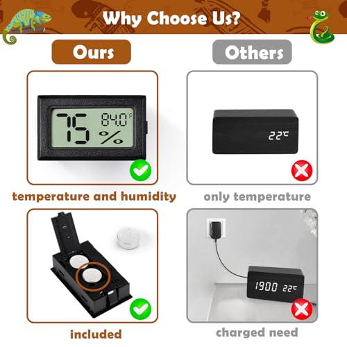 image for Vodolo Reptile Thermometer and Humidity Gauge,2PCS Digital Hygrometer 