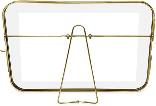 Miniatura 3 de Isaac Jacobs - Marco de fotos flotante de metal de vidrio y latón con bordes redondos de 5 x 7 pulgadas, con cierre de medallón (horizontal), hecho