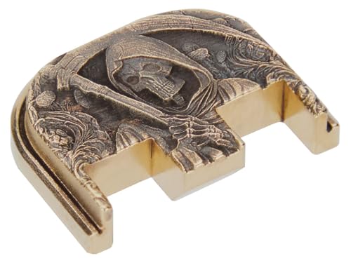 NDZ Performance 3D Engraved Slide Cover Back Plate for Gen 5 Glock 17 19 19X 20 21 22 23 26 27 29 30 34 45 47 49, Solid Brass Construction, Glock Accessories - Grim Reaper