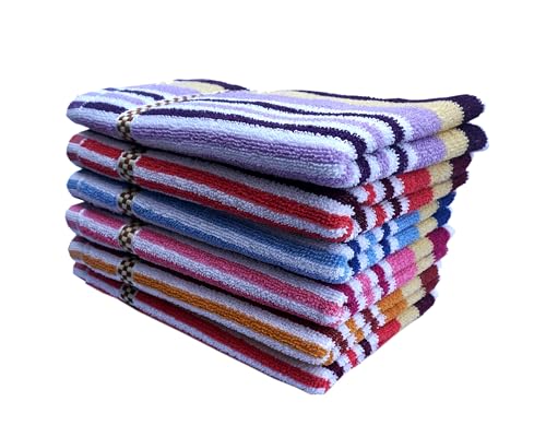 Image of Space Fly 500 GSM Cotton Hand Towels 11x17 Inches - Set of Colorful Striped Towels for Face & Hands - Soft, Quick Dry, Lightweight Multipurpose Towels for Home, Gym, Travel, Kitchen (Pack of 6)