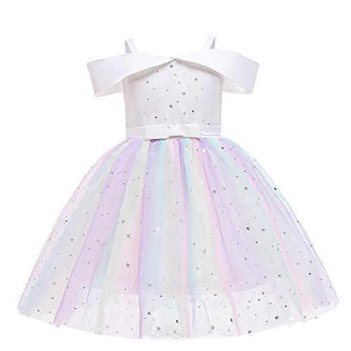 Uhnice Girl's Off Shoulder Tulle Dress Sequin Flower Girl Tutu