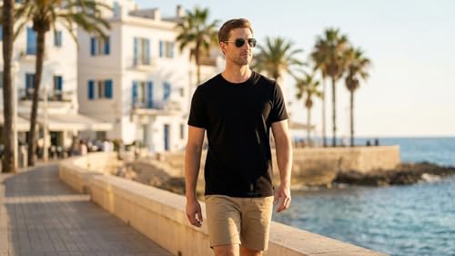Image of Men's Essential 100% Cotton Crew Neck T-Shirt - Plain, Short Sleeve, Regular Fit, Premium, Super Soft, Classic Everyday Wear