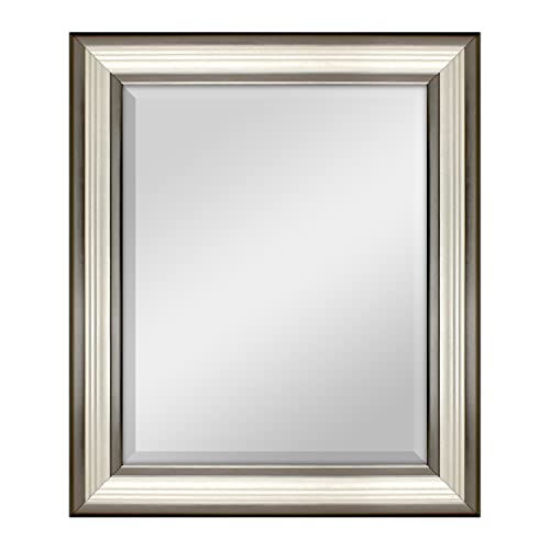 Image of MCS 21x25 Large Wall Mirror, Silver Frame & Beveled Detail Mirror, Vertical & Horizontal Wall Hanging Mirror for Bathroom, Bedroom & Livingroom