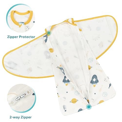 Zigjoy Baby Swaddle Wearable Blanket 3-Way Adjustable 0.5 Tog Transtion Sleep Sack 100% Cotton For Newborn Infant Boy Girl 6-12 Months Aviation Dream #TOP2