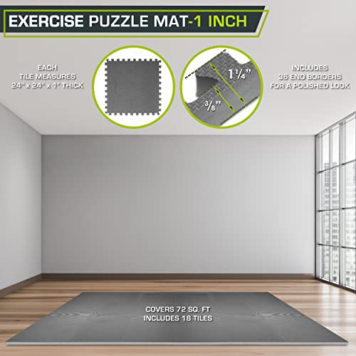 Image of ProsourceFit Weaved Pattern Extra Thick Exercise Puzzle Mat 1-inch, EVA Foam Interlocking Tiles for Protective, Cushioned Flooring for Home and Gym Equipment; Grey, 72 SQ FT, 18 Tiles