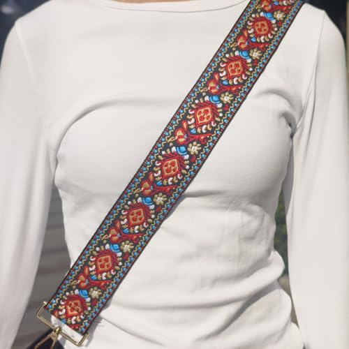 Image of Flower Purse Strap Replacement Embroidery Crossbody Shoulder Strap for Handbag Canvas Purse Extender Accessories