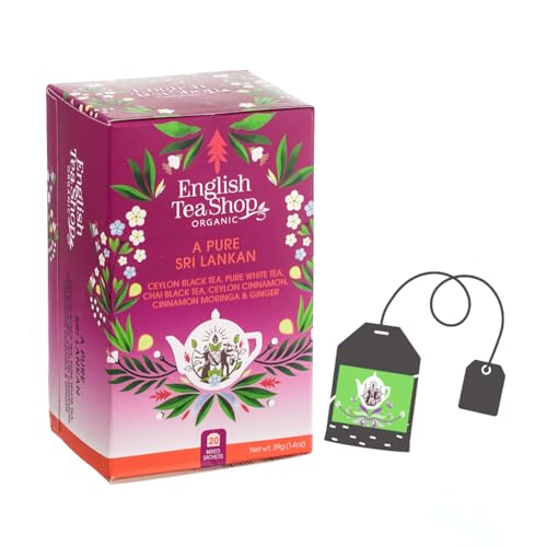 English Tea Shop | Té y Infusiones BIO Surtido en 5 Mezclas | Moringa Jengibre, Negro Puro, Blanco Puro, Té Chai, Infusión de Canela - Total 20 Filtros