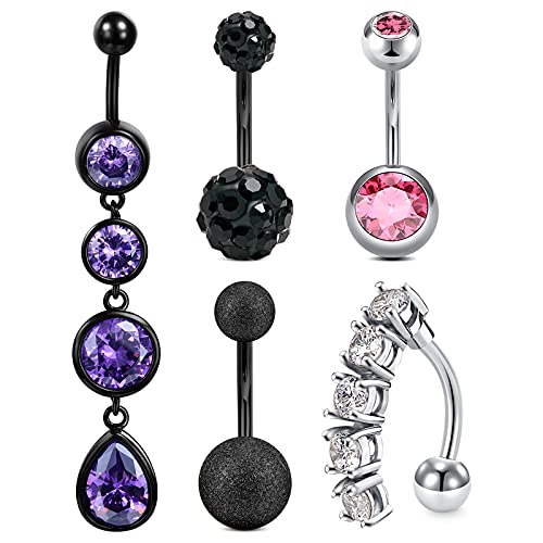 MODRSA 14G Colgante Piercing Ombligo 10MM Bar Acero Quirurgico Claro CZ Invertir Piercing Vientre para Mujer Hombre Joyas para el Cuerpo Cover