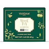 VAHDAM, Sampler di Tè Bianco | 5 the assortiti, 50g - the bianco all'Himalaya, Tè bianco con aghi d'argento, Tè bianco di montagna blu, Foglie di tè bianche di perla Darjeeling | 25 tazze