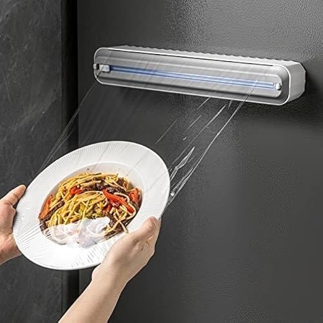 Cling Film Dispenser,wrap dispenser,Cling Film Cutter Wall Mounted Adjustable Cling Film Cutting Box,Tin Foil Dispenser with Cutter, wrap Dispenser Cutting(Green)