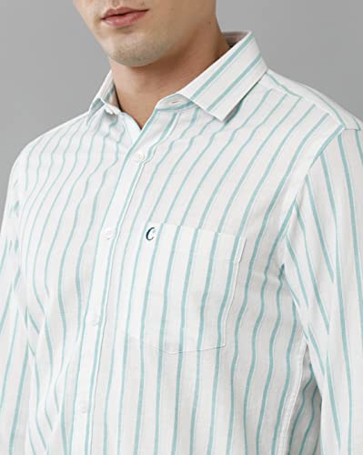 Image of Cavallo by Linen Club Men's Cotton Linen Green Striped Slim Fit Full Sleeve Casual Shirt
