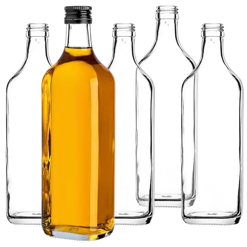 KADAX Botellas de cristal vacías de 500 ml, 10 unidades, botellas de licor con tapón de rosca para whisky, botellas para rellenar licor, whisky y vino, botellas de chupito de cristal (negro, corto)