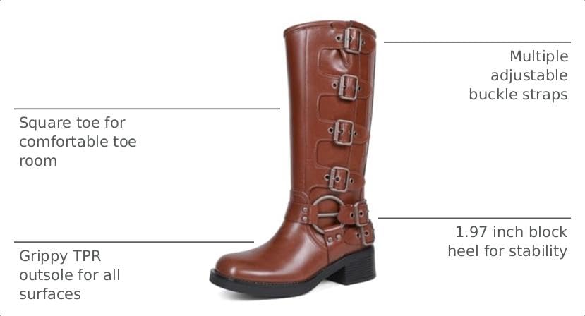 DREAM PAIRS Women's Knee High Biker Moto Boots,Brown,6.5 - image 3