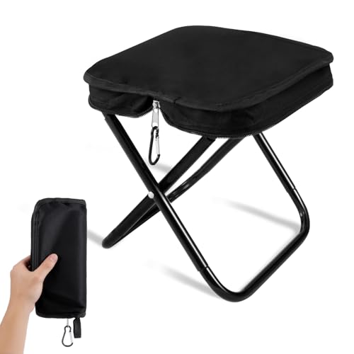MmmLucipor® Sgabello Pieghevole Campeggio, Esterno Sgabello Pieghevole Portatile, Mini Portatile Leggero Sedia Pieghevole, Resistente 90kg, Per campeggio,Escursioni E Viaggi, Pesca, Picnic (nero)