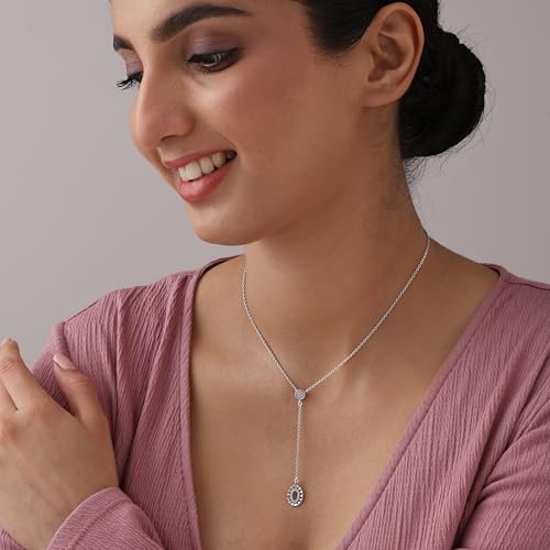 Image of TRUESILVER ACPL 925 Sterling Silver Lariat Necklace for Women | Y-Shape Pendant Necklace with Chain | Fine Silver Jewelry | Gift for Women & Girls