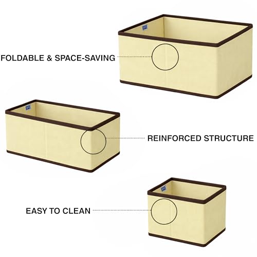 Image of Skrill 6-Piece Foldable Cloth Storage Box Set | Cube Baskets, Bins & Dividers for Closet & Dresser Drawer Organization | Storage for Shirts, Pants, Underwear, Bras, Socks, Inners & More (Beige)