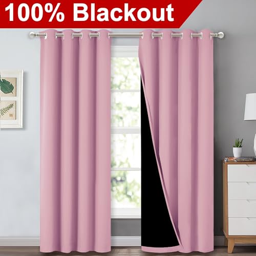 Image of NICETOWN Full Shading Curtains 90 inch Long 2 Panels Set for Windows, Super Heavy-Duty Black Lined Blackout Curtains for Bedroom, Privacy Assured Window Treatment (Crystal Pink, Pack of 2, 52 inch W)