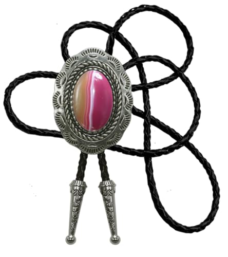 Image of Moranse Bolo Tie with Natural Tiger Eye Stone Celtic Style Genuine and Cowhide Rope