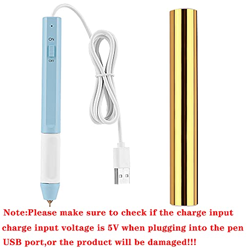Hot Foil Roon & Hot Heated Foil Pens Set,Foil Quill Starter USB Heat Foil Pen for Scrapbooking Tool Kits Gold Glimmer Hot Foil Roll for Card Making Craft Scrapbooking Drawing Pen with USB Cable DC5V - Image 2