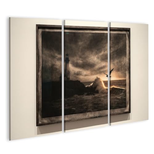 Toile phare dramatique décor salon moderne triptyque nature islandburner pour grand mur