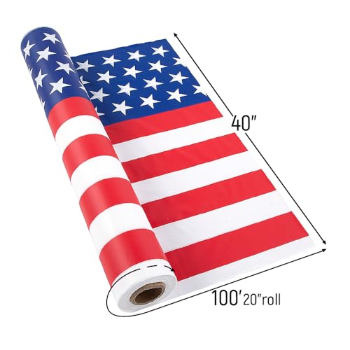 Image of Fun Express 40 inch x 100 Ft. Patriotic Disposable Plastic Tablecloth Roll, Great for 4th of July, Memorial Day, Veteran's Day and Other Americana Events, Choose Your Color (Stars Stripes)