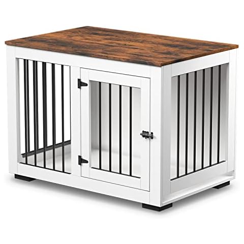 Zakkart White Dog Crate Furniture for Large Dogs Up to 60 lbs. - Decorative Puppy Kennel w/Wide Farmhouse Table Top & Steel Bars - 37'' Wide - Modern Dog Crate Table, End Table, Nightstand Cover
