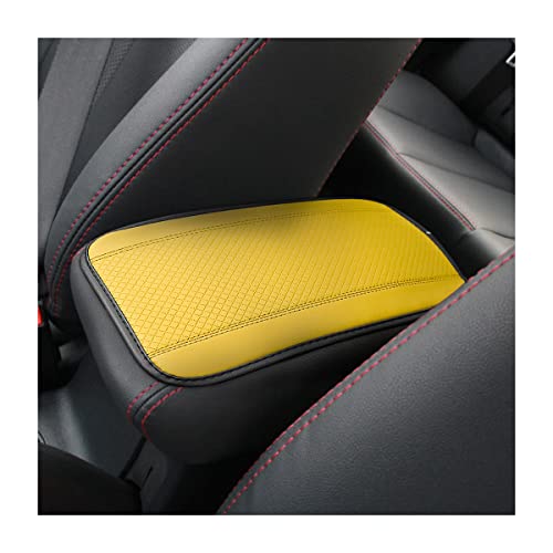 Moly Magnolia Auto Center Console Pad, PU Leather Car Armrest Seat Box Cover, Waterproof Non Slip Soft Armrest Box Cushion Protector, Car Accessories Universal for SUV, Truck, Van (Yellow)