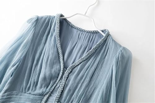 Women Mulberry Silk Dresses V-Neck Long Sleeve Elegant Dress Solid Party Wedding Guest2