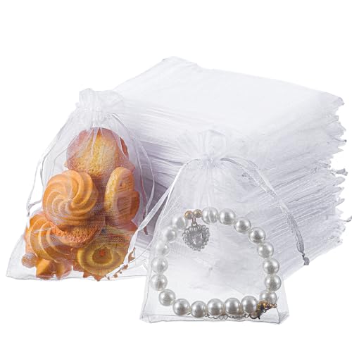 Classicseali 100 bolsas de organza con cordón, pequeñas bolsas de organza para joyas, dulces, lavanda, galletas, flores secas, bolsas de organza, 10 x 15 cm