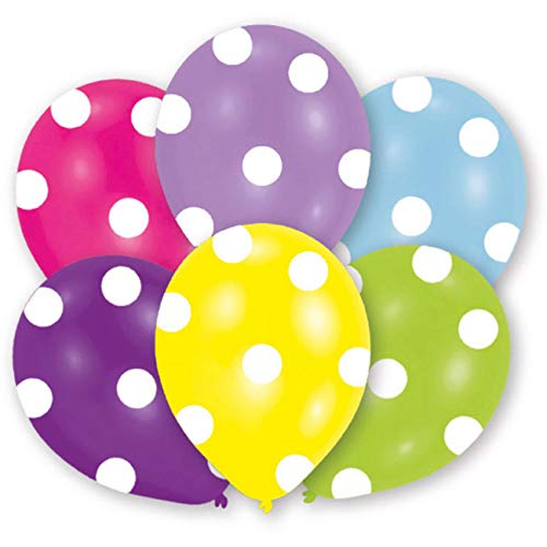 Amscan INT996521 - Latexballons Polka, 6 Stück, circa 28 cm, Geburtstag, Luftballons, Bunt