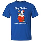 Naughty Community Men's Graphic Collage Christmas T-Shirt (US, Alpha, Large, Regular, Regular, Royal)