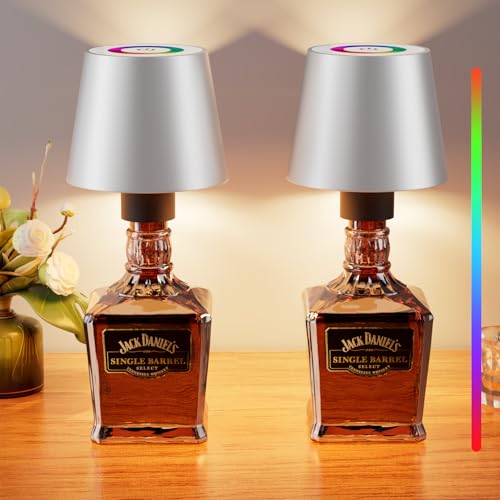 brightower 2 Paquete Lámpara LED para botella con RGB, luz táctil inalámbrica de 5200 mAh, IP54, atenuación continua, ideal para restaurantes, bares, dormitorios (Plata)