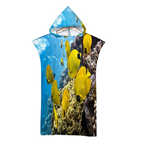 STJ-1 Toalla Playa,Toalla De Playa con Capucha 3D Hermoso Mundo Submarino Impreso Surf Traje De Baño Suave para Mujer Poncho De Secado Rápido Albornoz De Hombre,10,75x110CM
