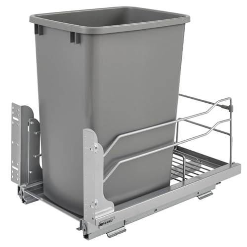 Image of Rev-A-Shelf 35 Qt Pull Out Trash Can with Soft Close for Under Kitchen Cabinets, Min Opening Width of 11.5 inch, Metallic Silver, 53WC-1535SCDM-117