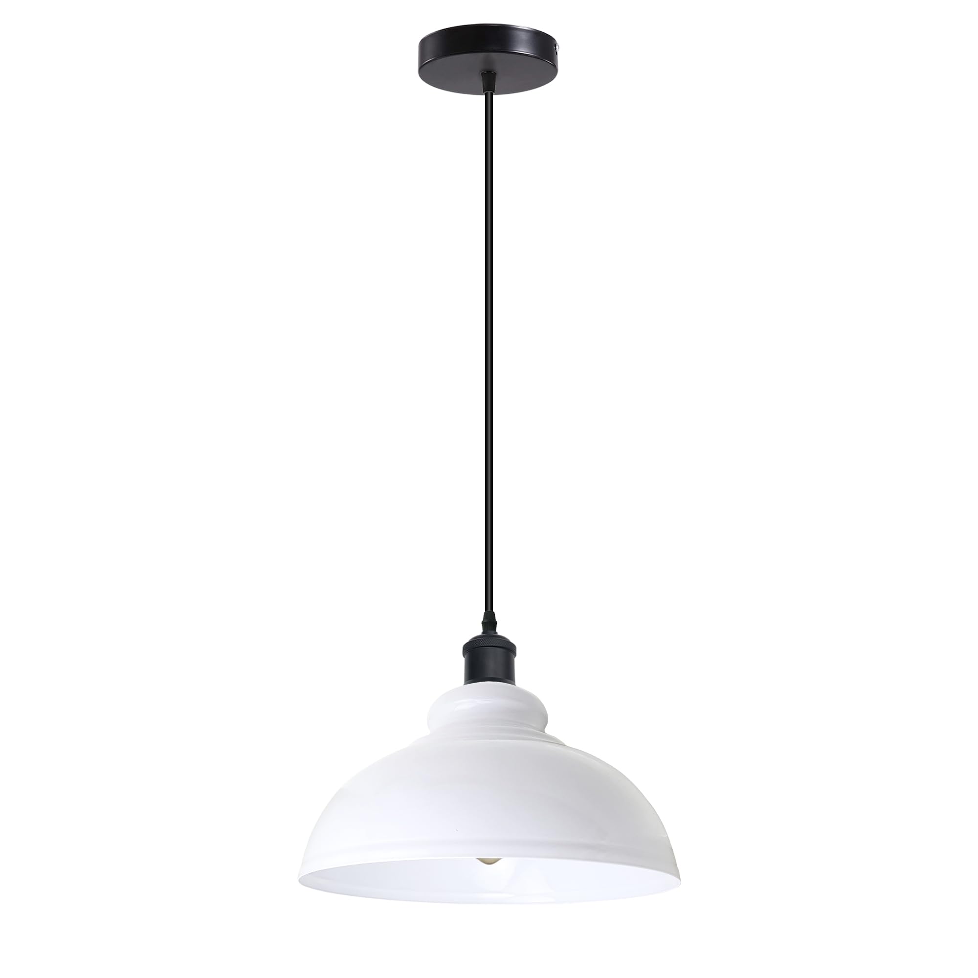 LEDSone Vintage Pendant Dome Light Shade Industrial Hanging Pendant Light Ceiling Lighting for Dining Room, Bar, Clubs and Restaurants (White, with Bulb)