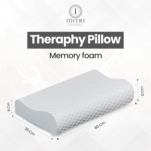 Image of Ergonomic Cervical Pillow, Memory Foam Contour for Sleeping Neck and Shoulder Pain Relief, Breathable Grey Jacquard Cover, 60 x 35 x 12 cm Orthopedic Therapy Bedding Support Item